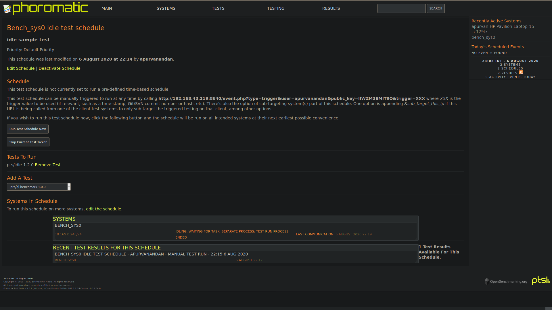 Phoromatic benchmarking system test-schedule image